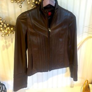 Dark Brown Leather Short Jacket